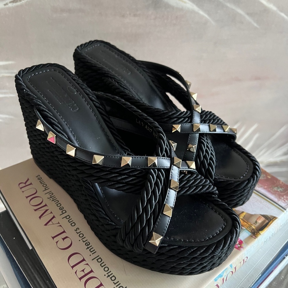Black Studded Wedge Sandals